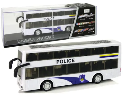 Produktbild von Lean Toys Polizei Doppeldecker Weißer Bus Mit Zuggeräusch