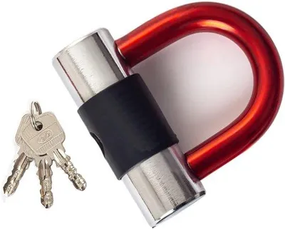 Productafbeelding van Veiligheidsfietsslot, zwaar fietsslot, U-vormig fietsslot, 16 mm slot met sleutel, fietsslot geschikt voor motorfietsen en meer, rood