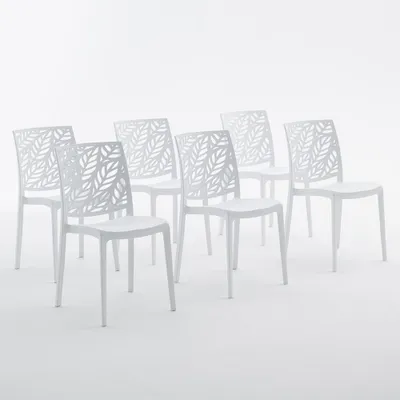 Immagine prodotto di set di 6 sedie impilabili in polipropilene con fibra di vetro per uso esterno e giardino, bar e ristorante, cucina design moderno - DAFNE - Bianco