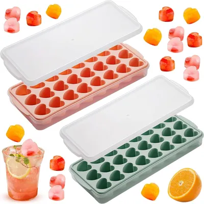 Produktbild von Herz Eiswürfelform 2er Set, Silikon Mini Eiswürfelbehälter mit Deckel, 24 Eiswürfel, spülmaschinengeeignet, für Cocktails, Whiskey & Getränke