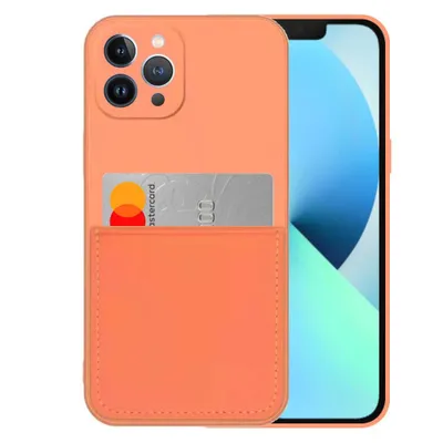 Produktbild von Smartphonica iPhone 13 Pro Silikonhülle mit Kartenhalter und weicher Innenseite - Orange