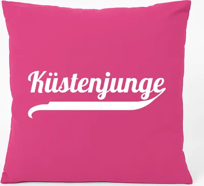 Produktbild von Huuraa Kissen Küstenjunge Schriftzug 40x40cm mit Füllung Fuchsia Baumwolle Dekokissen Geschenkidee