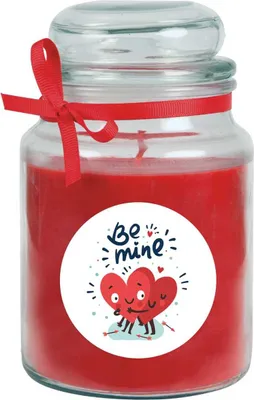 Obrázek produktu pro Vonná svíčka jako valentýnský dárek - svíčka ve sklenici na bonbóny s různými valentýnskými motivy a velikostmi. Valentýn - motivy a velikosti
