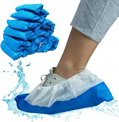 Produktbild von 50 Stück Einweg Schuhüberzieher Blau/Weiß – Wasserdichte Sohle, Rutschfest, Reißfest, Schutzüberzüge für Baustellen (17x40cm)