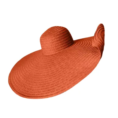 Produktbild von Frauen Sommer Strand Hut Große Krempe Faltbare Stroh Geflochten Retro Englisch Stil Einfarbig Kappe Anti-UV Sonnenschutz Urlaub sonnenhut-Orange