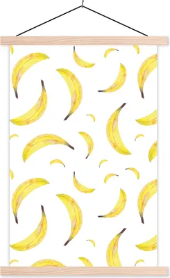 Produktbild von MuchoWow® Textilposter Bananen - Obst - Gelb 120x180 cm mit holzfarbenen Rahmen - Textil-Plakat