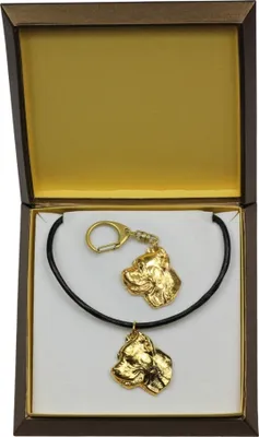 Image de Cane Corso, chien italien Corso, Cane di Macellaio - porte-clés et collier avec chien dans une boîte, produit plaqué or de haute qualité, marque Art-Dog