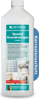 Produktbild von HOTREGA Spezial-Grundreiniger Konzentrat sauer 1 Liter, Bauendreinigung, Mörtel, Zemententferner Rostentferner Urinsteinlöser, Klebereste