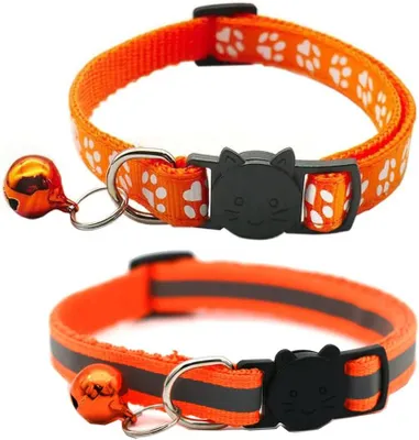 Imagen del producto de Collar para gatos con sistema de liberación rápida, reflectante, color naranja, paquete de 2 unidades, para gatitos