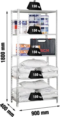 Produktbild von PROREGAL Schwerlastregal MULI | HxBxT 180x90x40cm | 5 Fachböden | Fachlast 150kg | Verzinkt | Lagerregal Kellerregal Werkstattregal Metallregal Fachbodenregal Steckregal