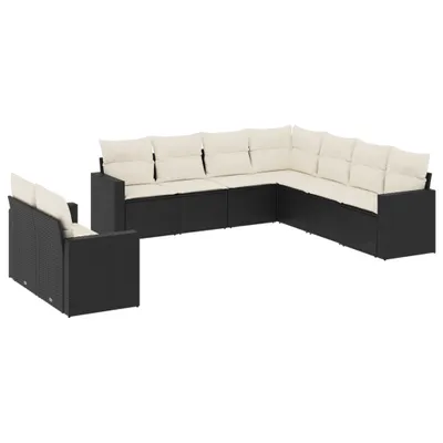 Produktbild von vidaXL 9-tlg. Garten-Sofagarnitur mit Kissen Schwarz Poly Rattan