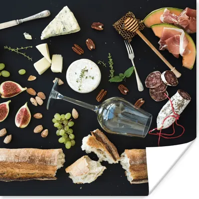 Produktbild von MuchoWow® Poster Wein - Obst - Käse 50x50 cm - Wohnzimmerdekoration