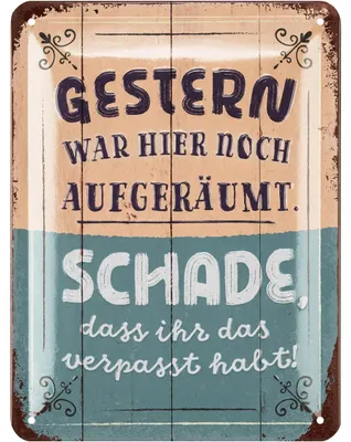 Produktbild von LANOLU Retro Blechschild 'Gestern war hier aufgeräumt', vintage Metallschilder mit Sprüchen, Shabby Chic Deko Küche und Garten, 15x20cm