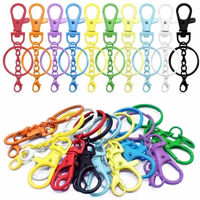 100 Schlüsselringe mit Kette, Karabiner, 25 mm, bunt