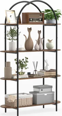 Zdjęcie produktu dla KOMFOTTEU Regał na książki z 4 półkami, otwarty regał industrialny z solidną metalową ramą, do biura, domu, salonu i sypialni, 95 x 34 x 156 cm, vintage brązowy i czarny