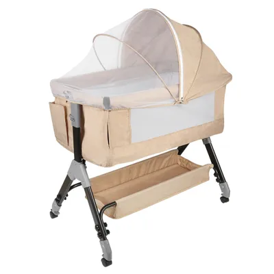 Image de Lit d'appoint pour bébé Réglable en hauteur sur 4 niveaux avec étagère, matelas ,Kaki