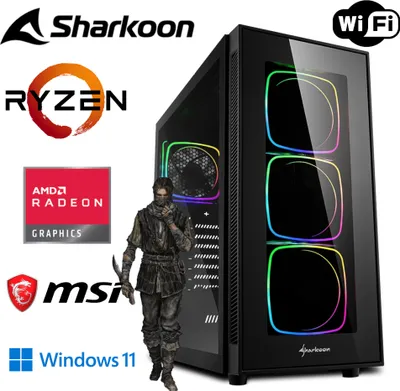 Obrázok produktu pre Herný počítač - Ryzen 5 5600G 6x 4,4 GHz - 8 GB DDR4 RAM - 512 M.2 SSD - puzdro SHARKOON RGB s tvrdeným sklom - WiFi