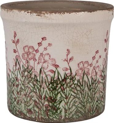 Image de Clayre & Eef Pot de fleurs Ø 15x14 cm Beige Céramique Fleurs
