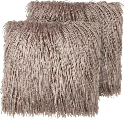Produktbild von BELIANI Dekokissen 2er Set Beige aus Kunstfell 45 x 45 cm Quadratisch Flauschig Weich Deko Dekoration Wohnaccessoires für Wohnzimmer Schlafzimmer