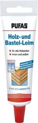 Produktbild von PUFAS Holzleim D3 wasserfest hitzebeständig lösungsmittelfrei transparent 60g
