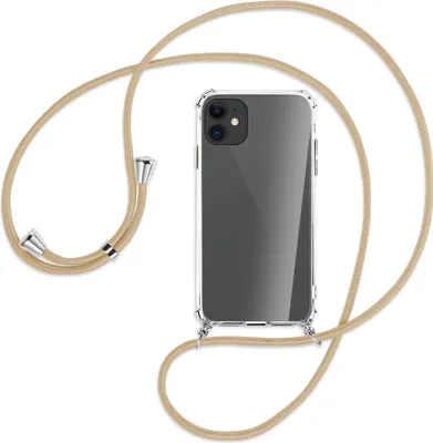Produktbild von Handykette Backcover-Schutzhülle mit Band (Metall silberfarben) für Apple iPhone 11 - caramel
