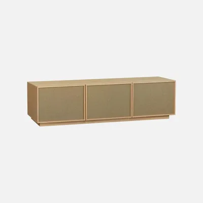 Produktbild von sweeek - TV-Möbel 3 Türen Holzdekor und Stoff 180cm - Natur
