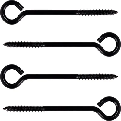 Produktbild von Belle Vous 4 Stk Haken Schwarz Schraubhaken Edelstahl - Hochwertiges Schraubhaken Klein Set - 8,3 cm Selbstschneidende Haken mit Öse für Hängematten,