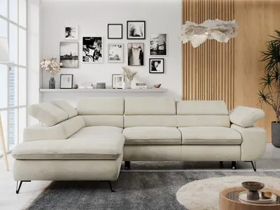 Produktbild von Ecksofa Sofa Beige, Wohnlandschaft L-Form mit Schlaffunktion und Bettkasten, Schlafsofa mit Bettkasten, Sofa mit Einstellbare Kopfstützen, Peter L - Beige Velvet - Links Beige