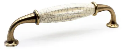 Produktbild von Vintage-Möbelgriffe | 4 antike Möbelgriffe – Antikes Motiv | 144 x 35 mm | Möbelknöpfe aus Zink-Aluminium und Porzellan | Küchenschrankgriffe, Vintage-Schrankgriffe, Türknöpfe