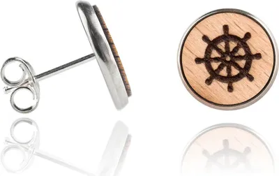 Produktbild von Holzohrstecker Edelstahl mit Steuerrad in Buchenholz