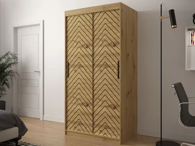 Obrázek produktu pro Úzká šatní skříň 100 cm se šuplíky ORIOT - dub artisan / černá