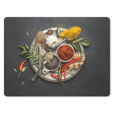 Produktbild von MuchoWow® Mauspad Mousepad Gewürze - Teller - Pfeffer - Schwarz - Löffel - Silber 23x19 cm - Mousepads - Maus Mat - Pad - Mausunterlage - Schreibtischunterlage - Mauspad
