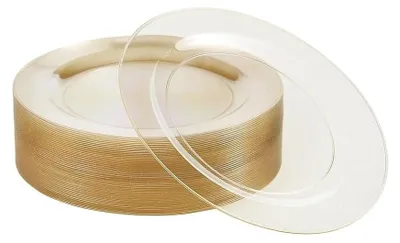 Produktbild von Transparente Dessertteller aus Hartplastik mit Goldrand - 19 cm