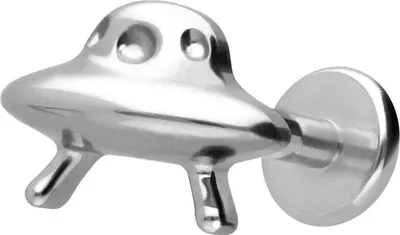 Produktbild von Ohrpiercing, Nasenpiercing Titan Labret mit Innengewinde UFO Silber Stablänge: 5mm | Stabstärke: 1,2mm