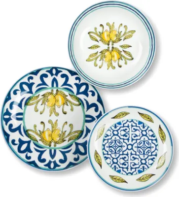 Immagine prodotto di Set di stoviglie Excelsa 18 pezzi in porcellana amalfitana bianca, blu e gialla