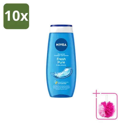 Immagine prodotto di 10 flaconi di gel doccia Nivea Fresh Pure, 250 ml ciascuno, confezione risparmio, 10 pezzi