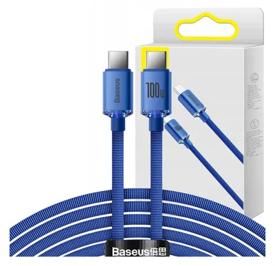 Image de Câble de charge Baseus Crystal Shine USB-C vers USB-C 100W, 2m - Bleu