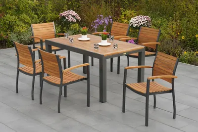 Produktbild von Merxx Gartenmöbelset "Santorin" 7tlg. mit Ausziehtisch 150/200 x 90 cm - Aluminiumgestell Graphit mit Akazienholz