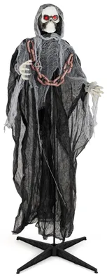 Immagine prodotto di COSTWAY, scheletro animato di Halloween, 196 cm, figura in piedi, decorazione scheletrica animatronica per Halloween, con catena, occhi luminosi e effetti sonori