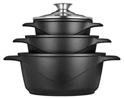Kochgeschirr-Set, 6-teilig, Aluminiumguss, 3 Töpfe, Antihaft, schwarz
