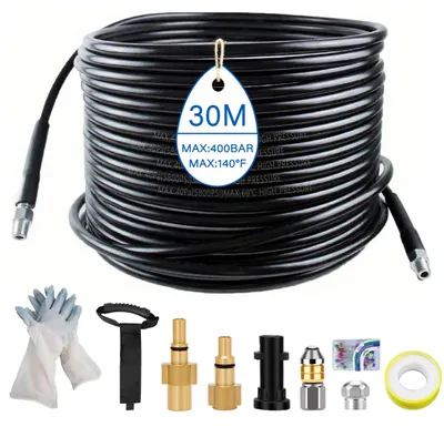 Hochdruck-Schlauchset 30 m, 5800 psi, mit Adaptern & Düsen