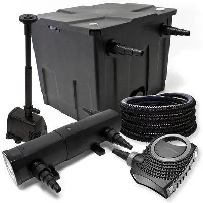 Obrázek produktu pro Kompletní sada Wiltec: CBF-350 jezírkový filtr do 12000 l, NEO10000 jezírkové čerpadlo 10000l/h 80W, CUV-236 jezírkový odkalovač 36W, 25m jezírková hadice 25 mm, HJ-943 fontána 800l/h 16W