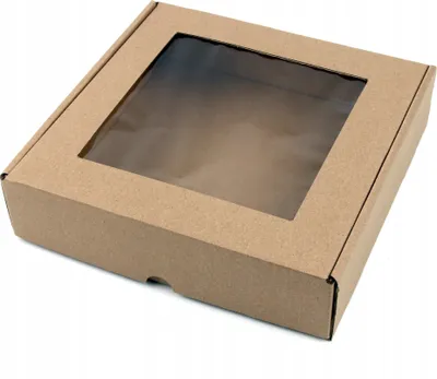 Produktbild von 25x25x5 cm Box mit Fenster quadratisch Eco braun - 5er Set _ Schachtel mit Fenster, Verpackung mit Sichtfenst