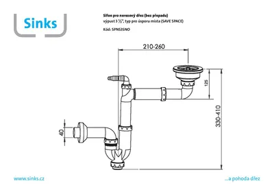 Obrázek produktu pro Sinks Sifon 3 1/2" pro nerez. dřezy (bez přepadu) s úsporou místa