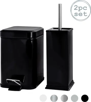 Produktbild von Harbour Housewares Quadratisches Toilettenbürsten- und Mülleimer-Set – Schwarz