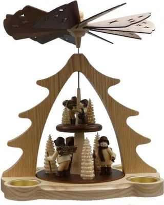 Produktbild von Teelichtpyramide Zweistöckig ,mit Waldleuten und Ringelbäumen Höhe 28cm NEU