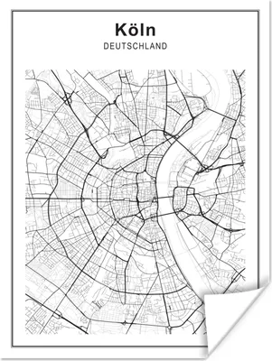 Produktbild von MuchoWow® Poster Stadtplan - Köln - Schwarz und weiß 60x80 cm - Schlafzimmer Dekoration