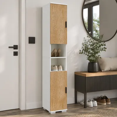 Produktbild von VCM Schuhschrank schmaler Holz Hochschrank mit 2 Türen & 8 Fächern, platzsparender Flurschrank, 178 x 30 x 33 cm, Gados M