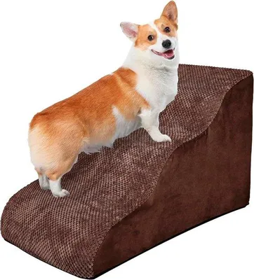Immagine prodotto di scaletta a 3 gradini per cani e gatti di piccola e media taglia - Antiscivolo e morbida con rivestimento sfoderabile e lavabile - Adatta per letto e divano