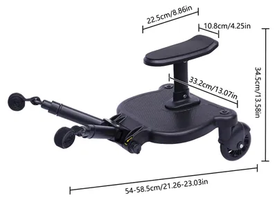 Produktbild von Buggyboard für Kinderwagen - 2-in-1 Sitz- und Stehbrett - Universaladapter - Klappbarer Sitz - Für Kinder von 3–6 Jahren - Schwarz
